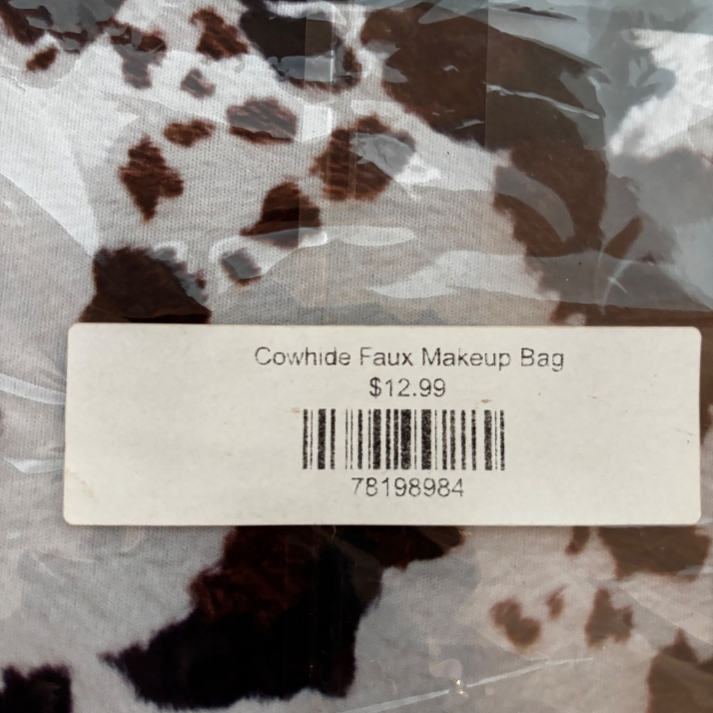 Makeup Bag Women Small Brown White Cow Print Faux Cowhide Western Pouch - Picture 7 of 8